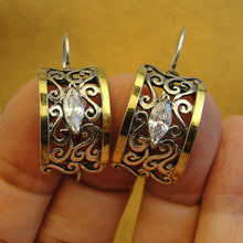 Load image into Gallery viewer, Hadar Designers Zircon Earrings Filigree 9K Yellow Gold 925 Silver Handmade (ms