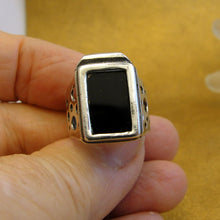 Load image into Gallery viewer, Onyx Ring 925 Sterling Silver Size 7,7.5 Handmade Hadar Designers (H)Last