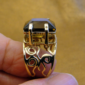 Hadar Designers 9k Yellow Gold Smokey Topaz Ring size 7.5, 8 Handmade Art ()LAST