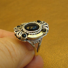 Load image into Gallery viewer, Hadar Designers Black Onyx Ring sz 7 Handmade 9k Yellow Gold 925 Silver () Last