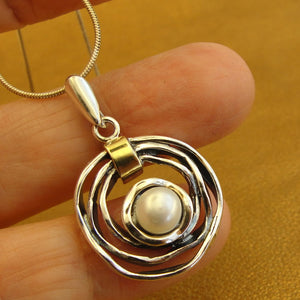 Hadar Designers 9k Yellow Gold Sterling Silver White Pearl Pendant (ms 1447)y
