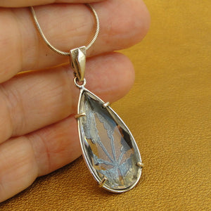 Rock Crystal Pendant 925 Sterling Silver Leaf  Handmade Hadar Designers  ()y