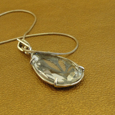 Hadar Designers 925 Sterling Silver Rock Crystal Leaf Pendant Handmade ()y