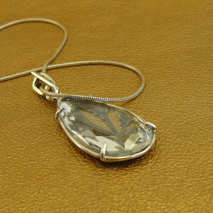 Rock Crystal Pendant 925 Sterling Silver Leaf  Handmade Hadar Designers  ()y