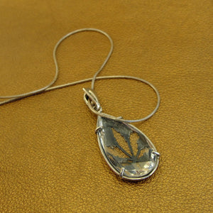 Rock Crystal Pendant 925 Sterling Silver Leaf  Handmade Hadar Designers  ()y