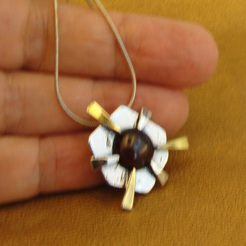 Hadar Designers Wild Red Garnet Pendant 9k Yellow Gold Sterling Silver (ms)y+e