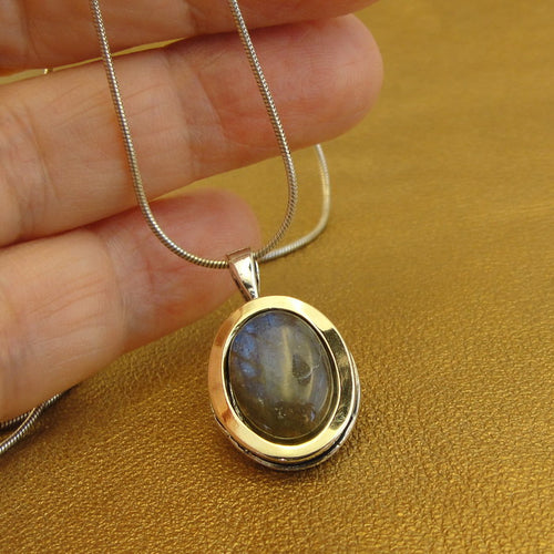 Hadar Designers Labradorite Pendant 9k Yellow Gold 925 Sterling Silver(ms 1931)Y