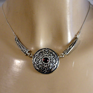 Hadar Designers Red Garnet Necklace 925 Sterling Silver Artist Handmade (MS)y