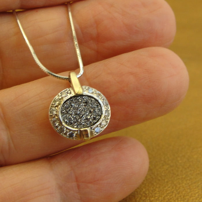 Hadar Designers Druzi Pendant zircon 9k Yellow Gold 925 Silver Handmade (ms)y