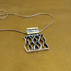 Hadar Designers Zircon Pendant 9k Yellow Gold 925 Silver Artist Handmade (ms)Y