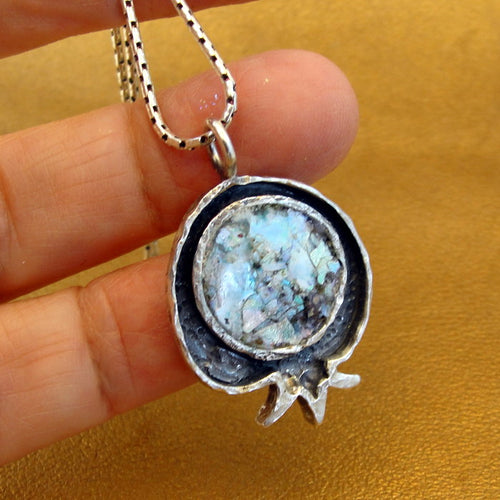 Roman Glass Pomegranate Pendant Sterling Silver Handmade Hadar Designers (as )