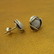 Load image into Gallery viewer, White Pearl Stud Earrings Floral Handmade Sterling Silver  Hadar Designers (gr)
