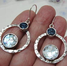 Load image into Gallery viewer, Roman Glass Earrings Blue Druzi 925 Sterling Silver Hadar Designers (as 404712)