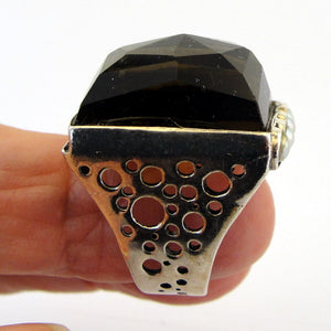 Smokey Pearl Ring size 6.5,7 Sterling Silver Handmade Hadar Designers (H)LAST