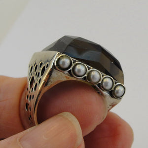 Smokey Pearl Ring size 6.5,7 Sterling Silver Handmade Hadar Designers (H)LAST