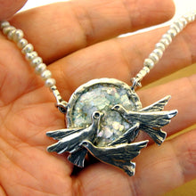Load image into Gallery viewer, Antique Roman Glass Birds Pearl Necklace 925 Sterling Silver Hadar Designers (as