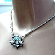 Load image into Gallery viewer, Antique Roman Glass Birds Pearl Necklace 925 Sterling Silver Hadar Designers (as