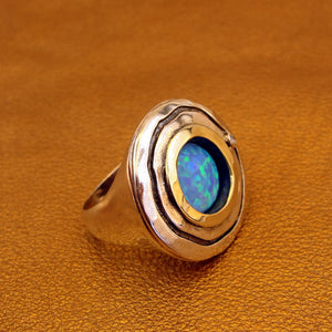 HHadar Designers Blue Opal Zircon Earrings 9k Yellow Gold Sterling Silver(ms 1105