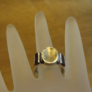 Hadar Designers Garnet cz Ring 9k Brushed yellow Gold 925 Silver 7,8,9,10 (ms)y
