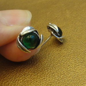 Hadar Designers Stud Earrings Floral Handmade Sterling Silver Green cz Stone (gr
