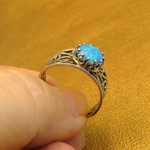 Hadar Designers Blue Opal Ring filigree 925 Silver sz 7.5 Handmade ( )LAST