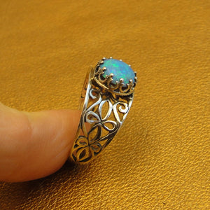 Hadar Designers Blue Opal Ring filigree 925 Silver sz 7.5 Handmade ( )LAST