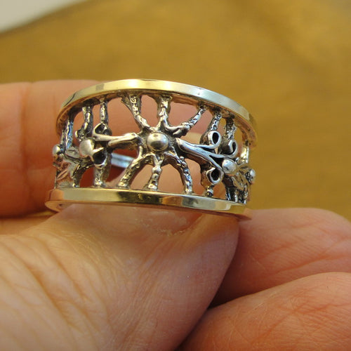 Hadar Designers Filigree Ring 9k Yellow Gold 925 Silver sz 8,8.5 Handmade ()Last