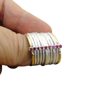 Wide Ruby Sterling Silver and Yellow Gold Ring – Hadar Jewelry (I r610)