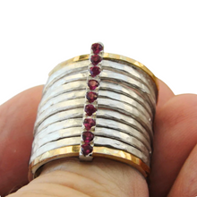 Load image into Gallery viewer, Wide Ruby Sterling Silver and Yellow Gold Ring – Hadar Jewelry (I r610)