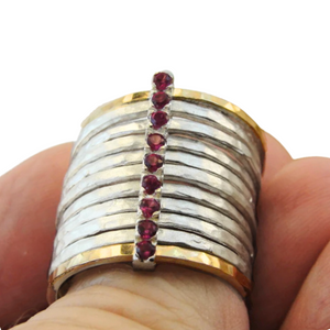 Wide Ruby Sterling Silver and Yellow Gold Ring – Hadar Jewelry (I r610)