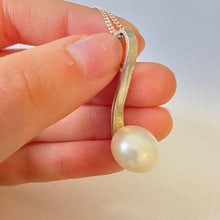 Load image into Gallery viewer, Minimalistic white pearl pendant 925 Sterling Silver handmade Hadar designers () Last