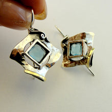 Load image into Gallery viewer, Hadar Designers Blue Topaz Earrings 9k Yellow Gold 925 Sterling Silver (ms 351)y