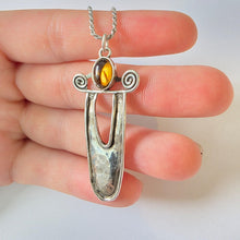 Load image into Gallery viewer, Large Baltic Amber Pendant 925 Sterling Silver Handmade Hadar Designers (H) LAST