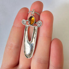 Load image into Gallery viewer, Large Baltic Amber Pendant 925 Sterling Silver Handmade Hadar Designers (H) LAST