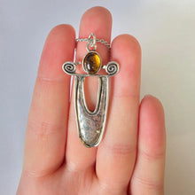 Load image into Gallery viewer, Large Baltic Amber Pendant 925 Sterling Silver Handmade Hadar Designers (H) LAST