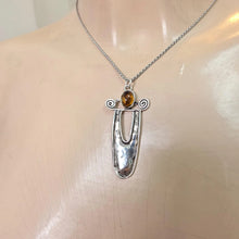 Load image into Gallery viewer, Large Baltic Amber Pendant 925 Sterling Silver Handmade Hadar Designers (H) LAST