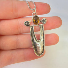 Load image into Gallery viewer, Large Baltic Amber Pendant 925 Sterling Silver Handmade Hadar Designers (H) LAST