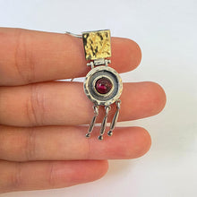Load image into Gallery viewer, Hadar Designers Red Garnet Pendant Handmade 9k Yellow Gold 925 Silver (ms 1724)y