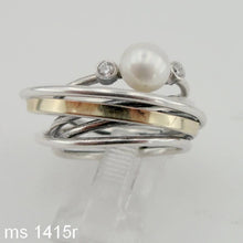 Load image into Gallery viewer, Hadar Designers White Pearl Zircon Ring 9k Yellow Gold 925 Silver 7,8,9,10 (Ms)