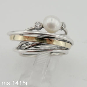 Hadar Designers White Pearl Zircon Ring 9k Yellow Gold 925 Silver 7,8,9,10 (Ms)