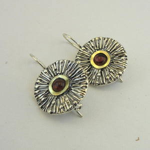 Hadar Designers Red Garnet Earrings 9k Yellow Gold Sterling Silver (ms 1637)y