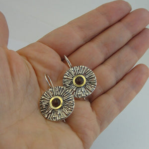 Hadar Designers Red Garnet Earrings 9k Yellow Gold Sterling Silver (ms 1637)y