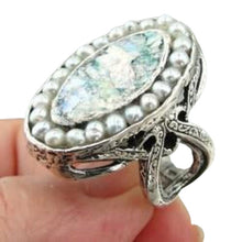 Load image into Gallery viewer, Roman Glass Pearl Ring Oval 6,7,8,9 sterling silver Handmade Hadar Designers (as