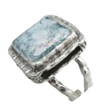 Load image into Gallery viewer, Roman Glass Ring Sterling Silver Antique 6,7,8,9 Handmade Hadar Designers (as)