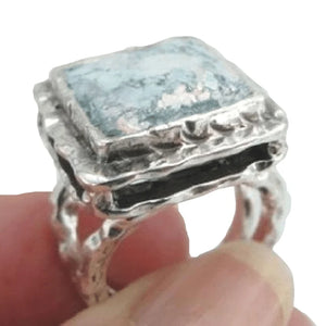 Roman Glass Ring Sterling Silver Antique 6,7,8,9 Handmade Hadar Designers (as)