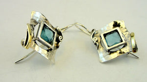 Hadar Designers Blue Topaz Earrings 9k Yellow Gold 925 Sterling Silver (ms 351)y
