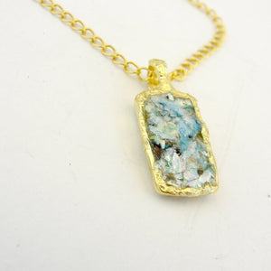 Antique Roman Glass Pendant 24k GP Sterling Silver Hadar Designers Handmade (as