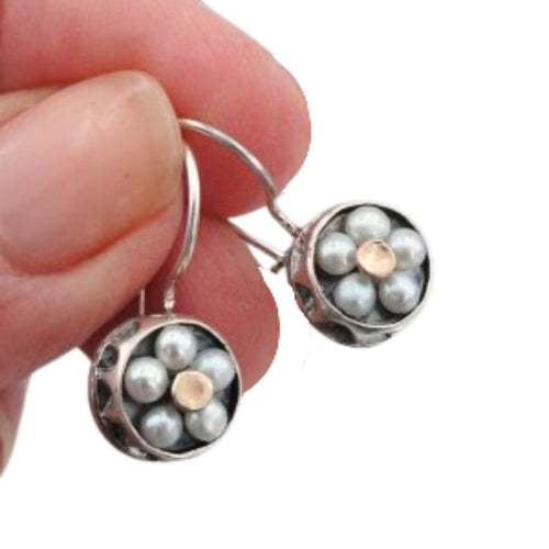 Pearl Earrings Charming Handmade 9k Gold Sterling Silver Hadar Designers (I e716
