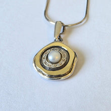 Load image into Gallery viewer, White Pearl Zircon Classy Pendant 9k Yellow Gold Sterling Silver Hadar Designers () Last