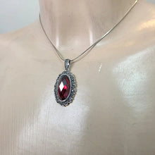 Load image into Gallery viewer, Garnet Zircon Pendant Oval 925 sterling silver Handmade Art Hadar designers () Last